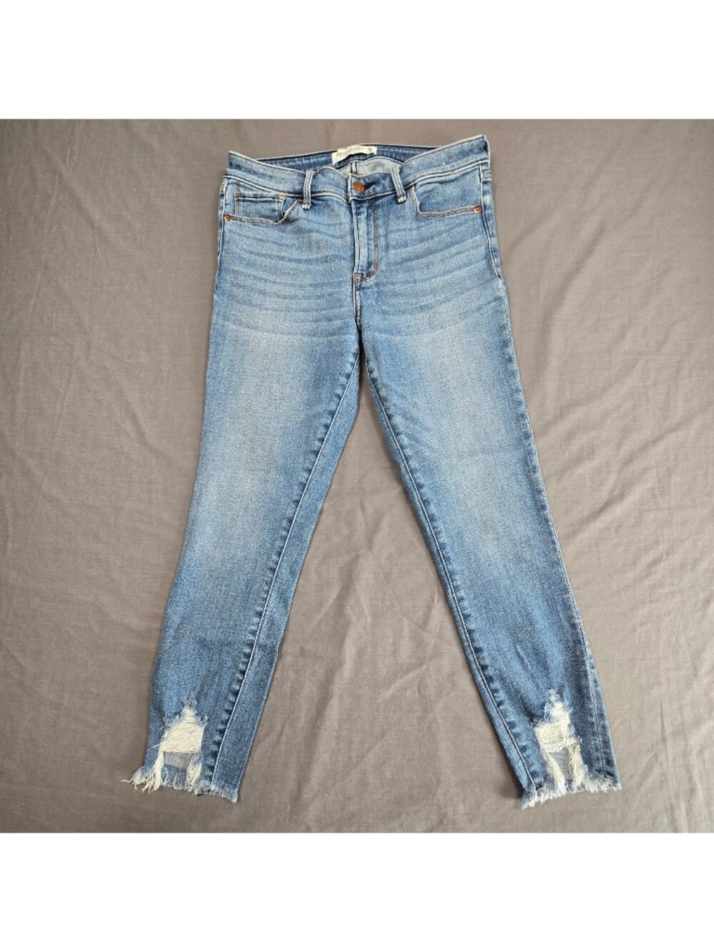 Abercrombie & Fitch Womens 29 8S Super Skinny Ankle Mid Rise Distressed Blue Jea